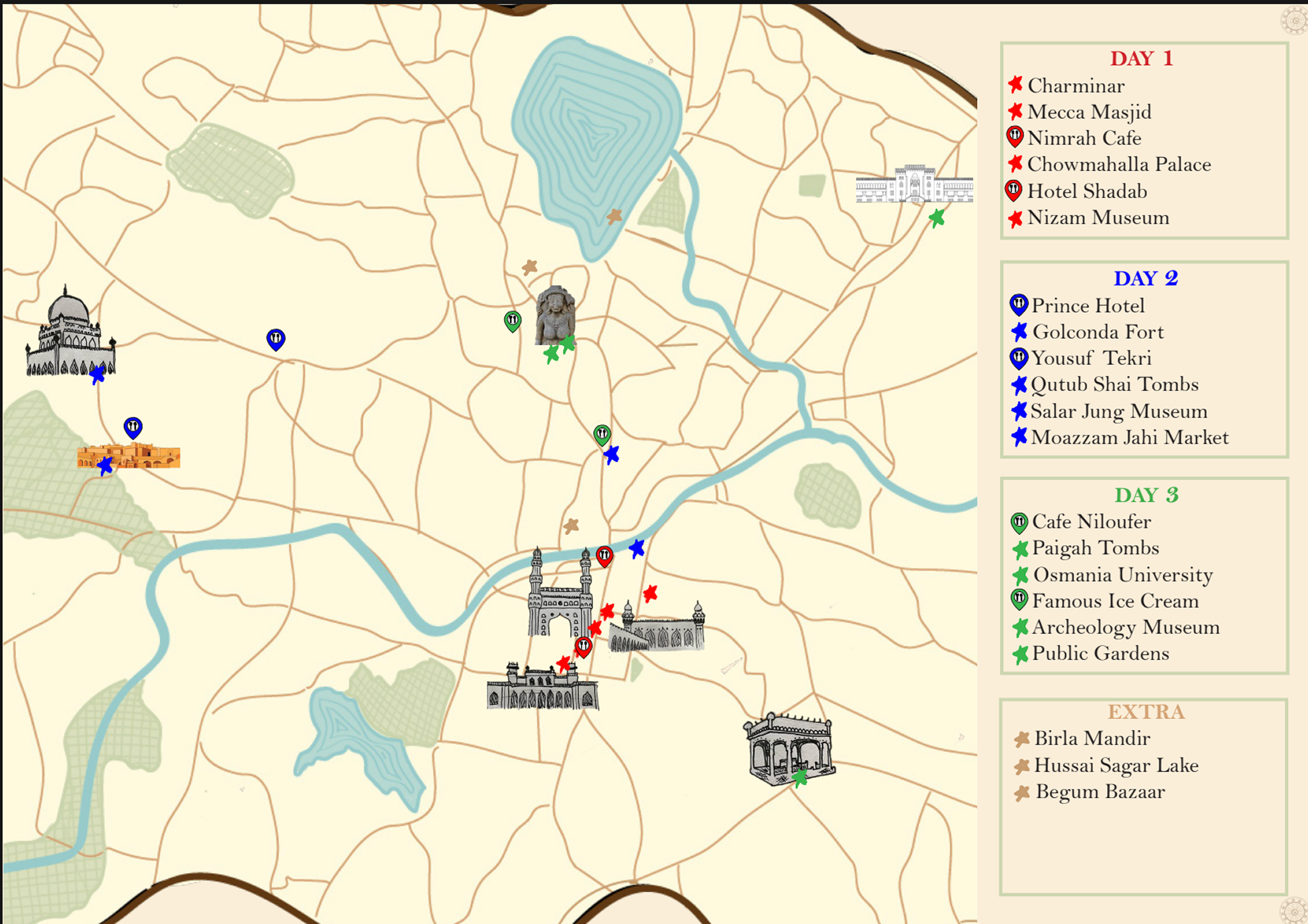 Digital draft of the Hyderabad Hues route map