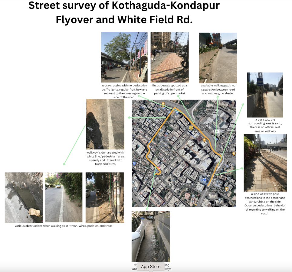 Street survey of Kothaguda-Kondapur Flyover and White Field Rd with annotated photos